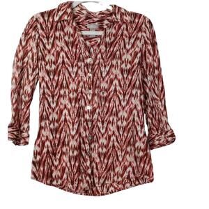 Chicos XS Size 4 Red Ruched Front Long Sleeve Button Front Blouse Size 4